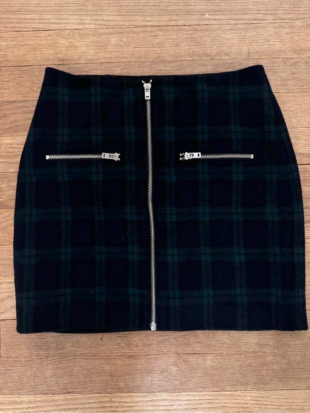 Madewell Women's Black Green Wool Plaid Mini Pencil Skirt - Size 0
 b53